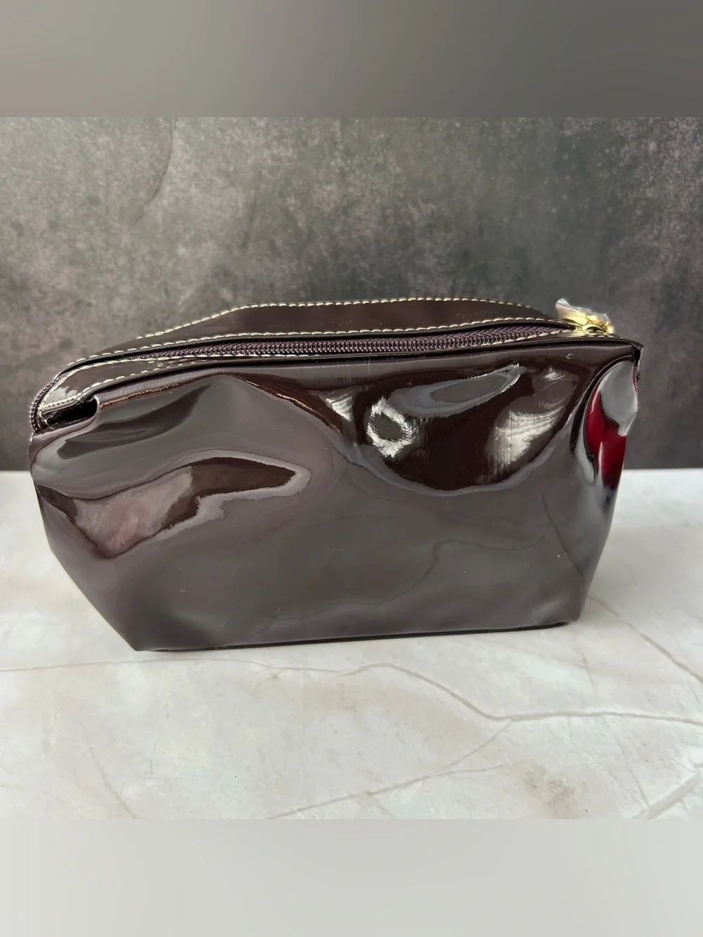Estee Lauder Glossy Dark Brown Patent Cosmetic Pouch